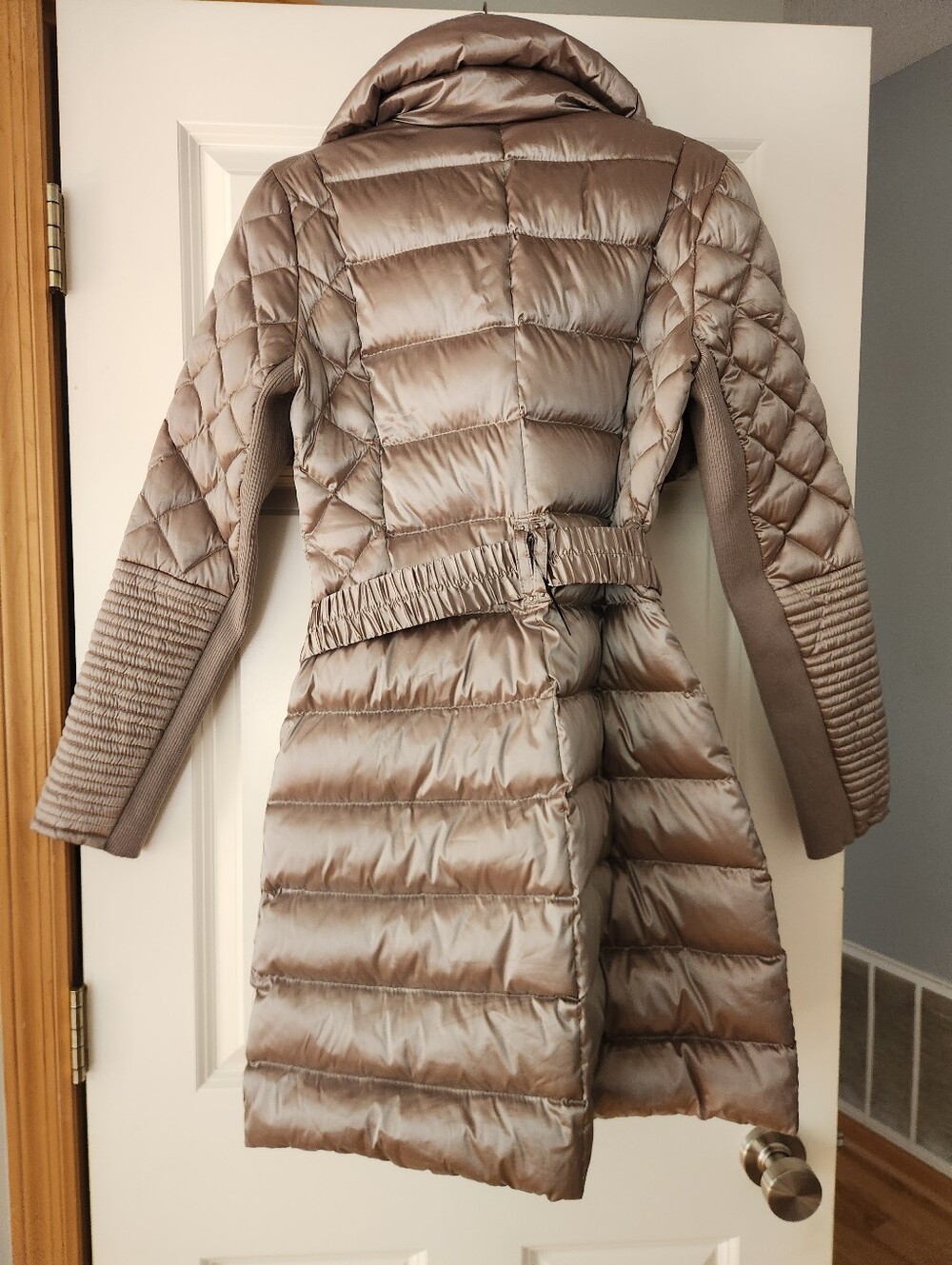 BCBGMaxAzria Taupe Quilted Long Puffer Coat - Picture 7 of 8